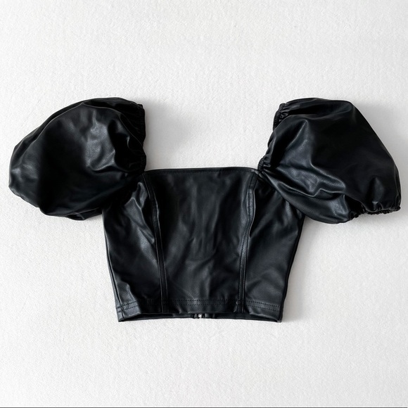 FAUX Leather Puff Crop Top - Picture 6 of 10